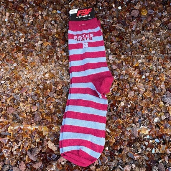 FBF Sportswear Bates College Bobcat Maroon & Grey Socks. Large. NWT - Picture 1 of 3